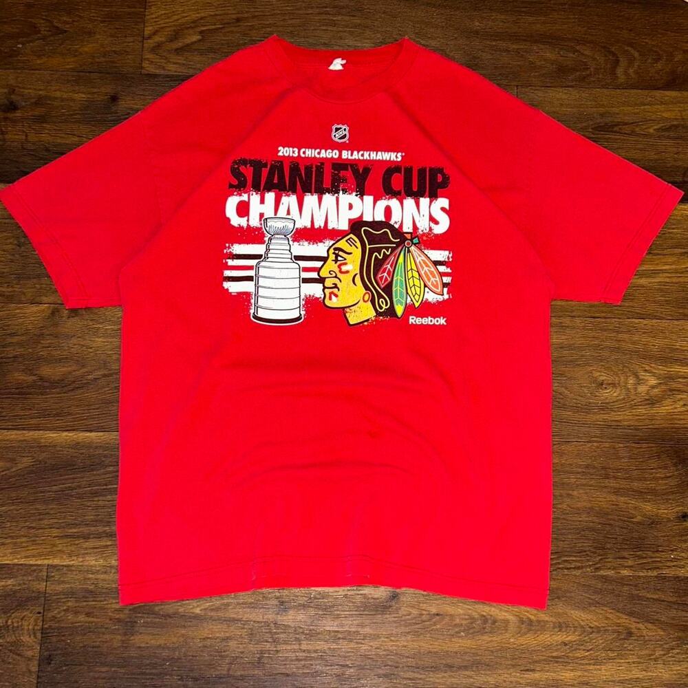 2013‎ Chicago Blackhawks Stanley Cup Champions Tee Red NHL Reebok XL